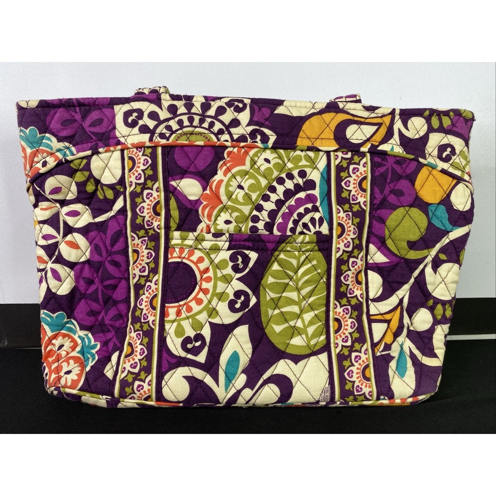 Vera Bradley Purple/Green Floral Double Strap Quilted Zip Shoulder Zip Bag